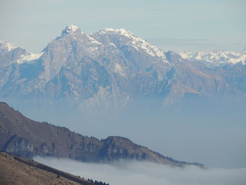 Scenic view of snowcapped mountains against sky