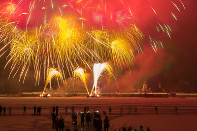 Firework display at night