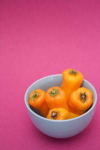 High angle view of fruits in bowl on table