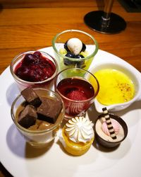 High angle view of ice cream on table