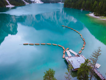 High angle view of swimming pool by lake