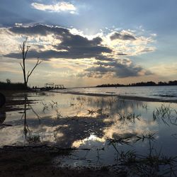 Scenic view of lake at sunset