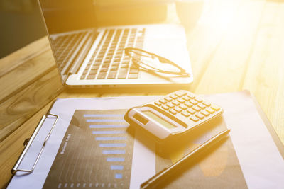 High angle view of laptop keyboard