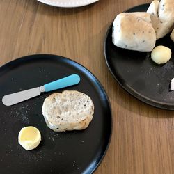 High angle view of breakfast on table