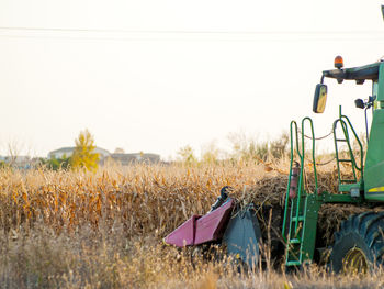 Agricultural field against clear sky