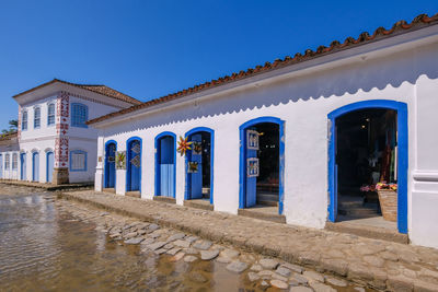 Exterior of building against clear blue sky