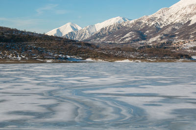 Scenic view of snowcapped mountains against sky