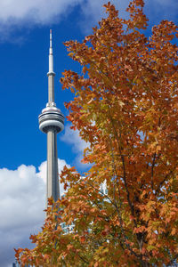 Low angle view of tower during autumn