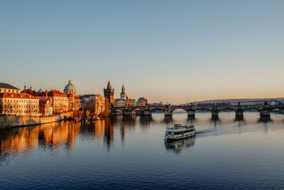 Panorama of charles bridge in prague by sunset