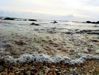 Surface level of beach against sky