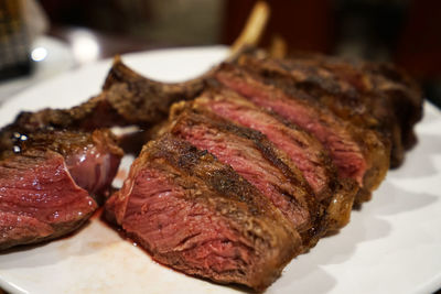 Close up medium rare beef steak