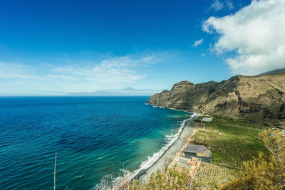 Scenic view of sea against blue sky