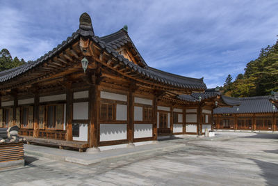 Exterior of temple building against sky