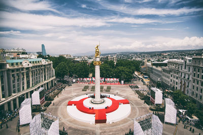 High angle view of buildings in city