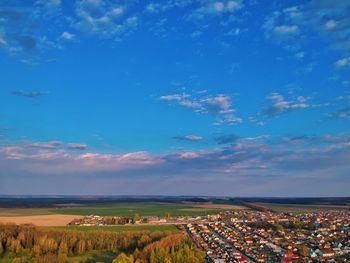 Aerial view of landscape against blue sky