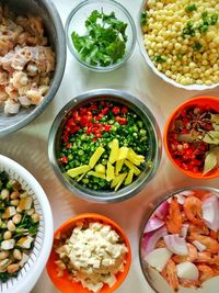 Directly above shot of various ingredients on kitchen table