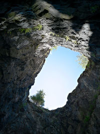 Low angle view of rock formations against sky