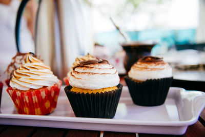 Close-up of cupcakes on table