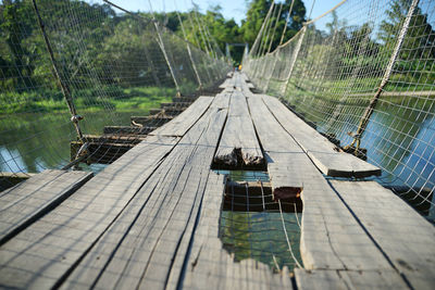 View of broken hanging bridge 