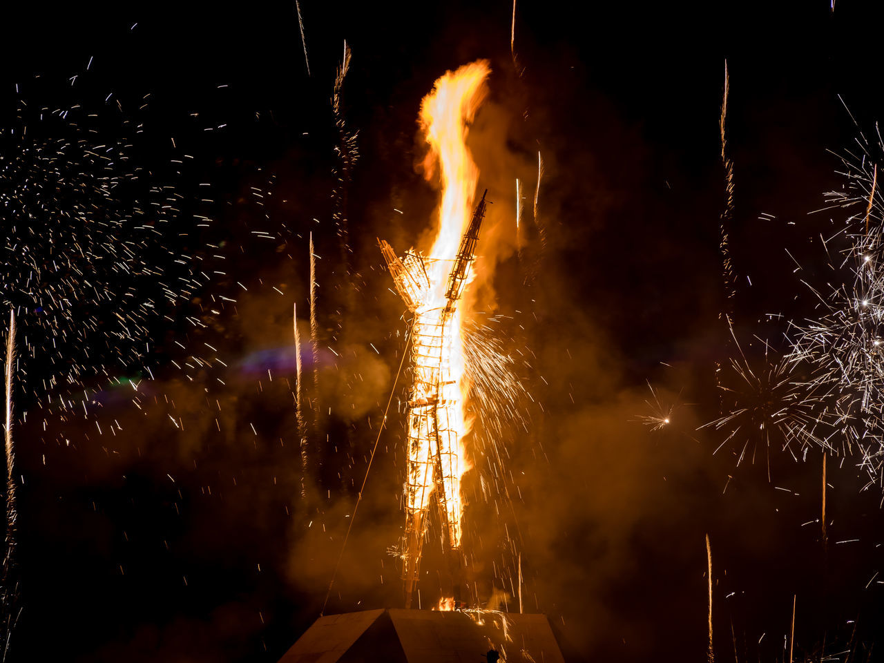 night, motion, burning, flame, fire, glowing, heat - temperature, fire - natural phenomenon, event, long exposure, illuminated, celebration, arts culture and entertainment, nature, firework, blurred motion, no people, orange color, smoke - physical structure, firework display, outdoors, firework - man made object, sparks