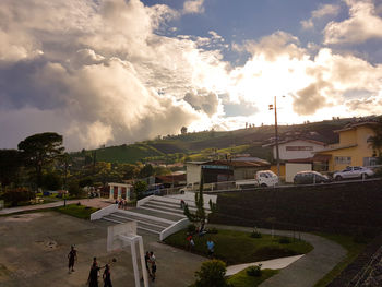 High angle view of street amidst buildings in city