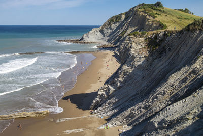 Itzurun beach in zumaia, flysch geological coast in the basque country, spain