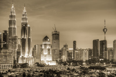 Skyscrapers in city at night