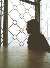 Side view of woman by window