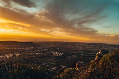 View of city at sunset
