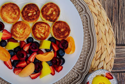 High angle view of food in plate on table