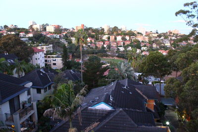 High angle view of townscape against sky