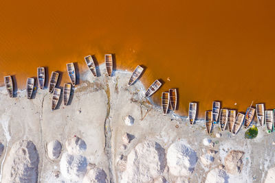 High angle view of equipment on wall