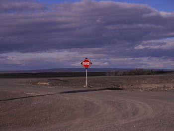 Road sign against sky, pampas argentina 