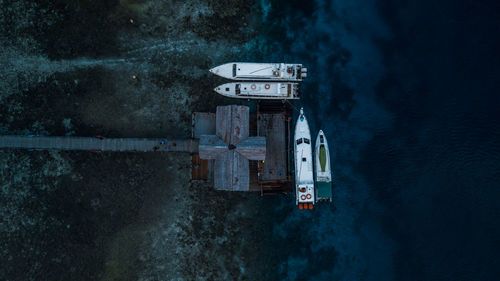 High angle view of ship on sea shore