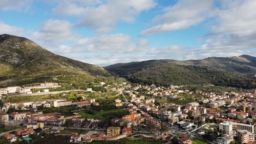 High angle view of townscape against sky