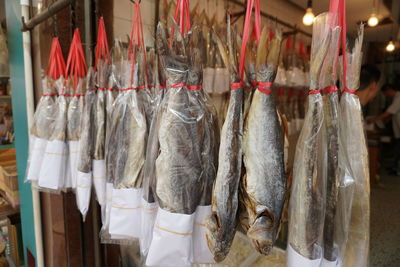 Panoramic view of fish for sale at market stall