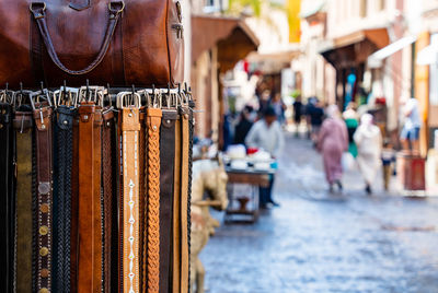 Handcrafted leather belts on sale in marrakech medina