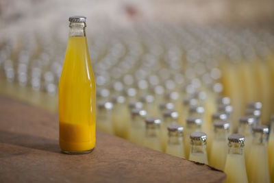 Bottle of juice in a factory