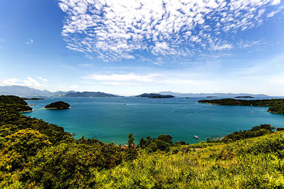 Scenic view of sea against cloudy sky