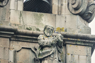 Low angle view of statue against wall