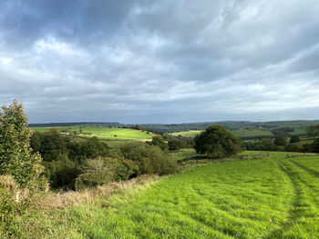 Landscape, with lush meadows, fields, and distant hills, near, kennel lane, sowerby bridge, uk
