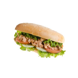 Sandwich on plate against white background