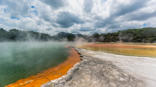 Scenic view of champagne pool against sky