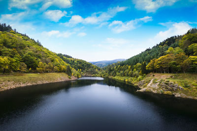 Furan lake and river close to saint etienne city with a blue sky