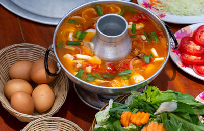 High angle view of food on table