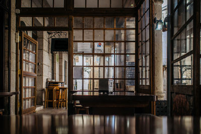 View of building through window