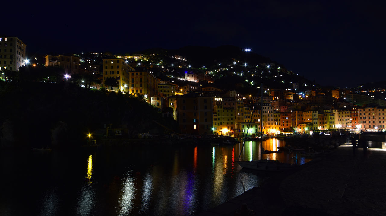 HIGH ANGLE VIEW OF ILLUMINATED BUILDINGS IN CITY AT NIGHT