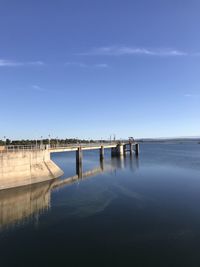 Scenic view of lake against blue sky