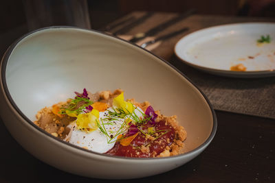 Close-up of food in bowl on table