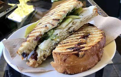 High angle view of food in plate